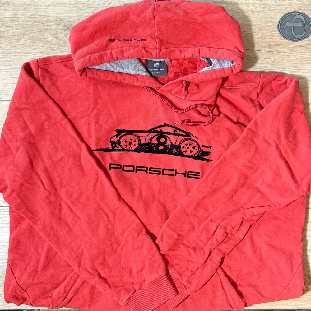 Authentic Porsche Red Hoodie with 911 outline design Mens size XL